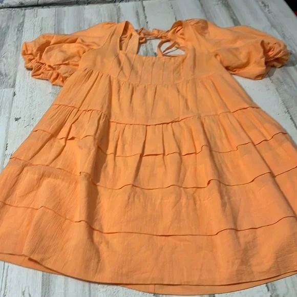 Anthropologie Square Neck Puff Sleeve Orange Dress Size Medium - Picture 5 of 11